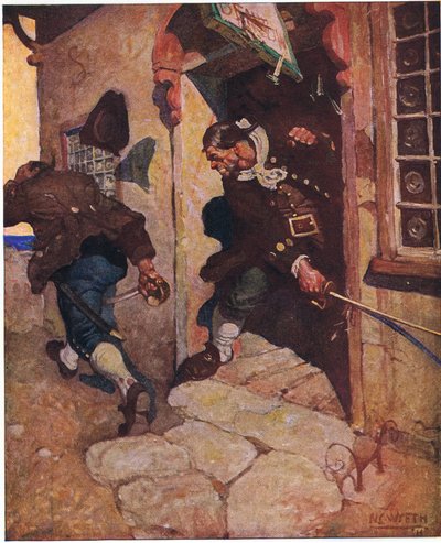 El Capitán Bones derrota a Black Dog: Un último corte tembloroso lo habría partido si no hubiera sido interceptado por nuestro gran cartel de Newell Convers Wyeth